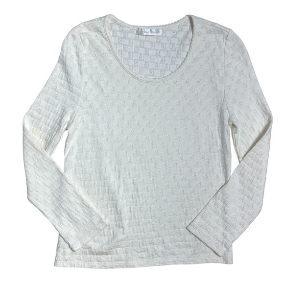 LoveShackFancy Ivory Stretch Knit Long Sleeve Top Womens S - Picture 1 of 7